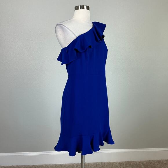 Aidan Mattox One Shoulder Mini Sheath Cocktail Dress Blue Size 10 Sleeveless - Picture 2 of 14
